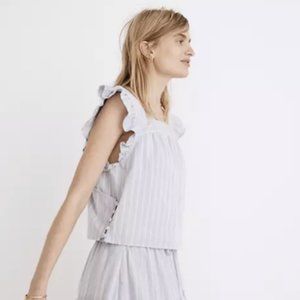 Madewell Striped Flutter-Sleeve Cross-Back Top, Brand New w/ tags, Size XXS